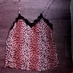 Leopard print tank top with lace trim